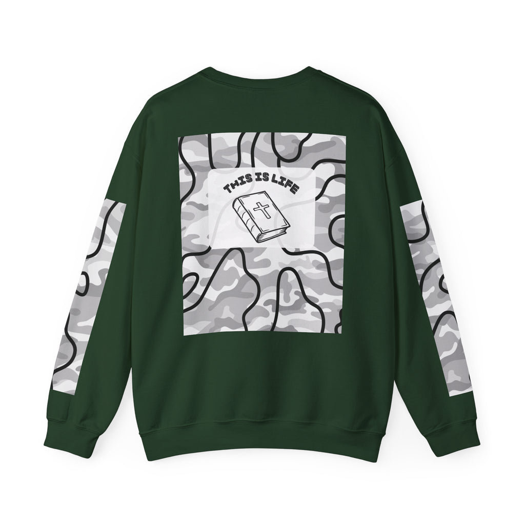 "This is life, bible" Men's Camo Crewneck