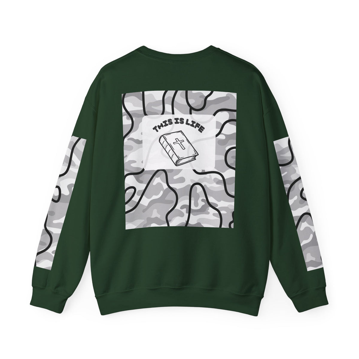 "This is life, bible" Men's Camo Crewneck