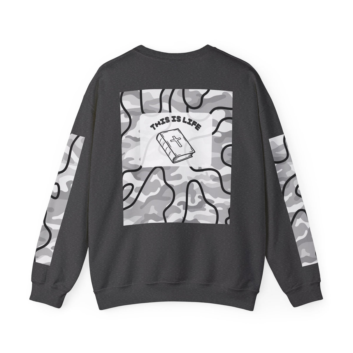 "This is life, bible" Men's Camo Crewneck