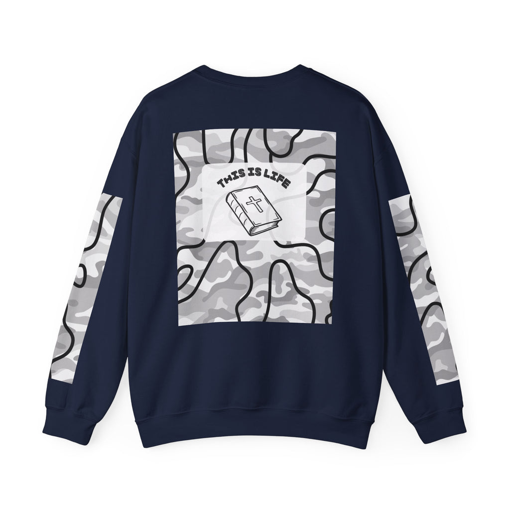"This is life, bible" Men's Camo Crewneck