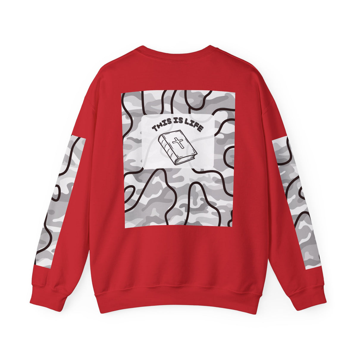 "This is life, bible" Men's Camo Crewneck