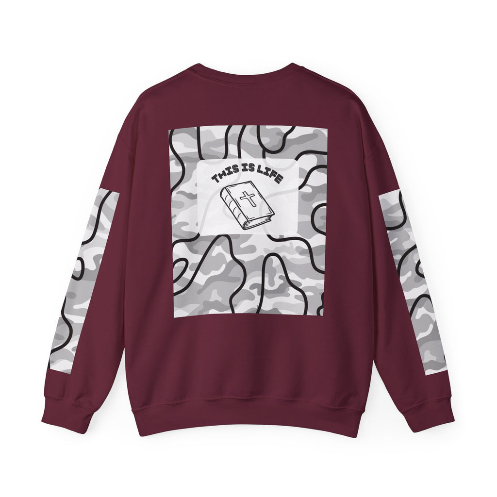 "This is life, bible" Men's Camo Crewneck