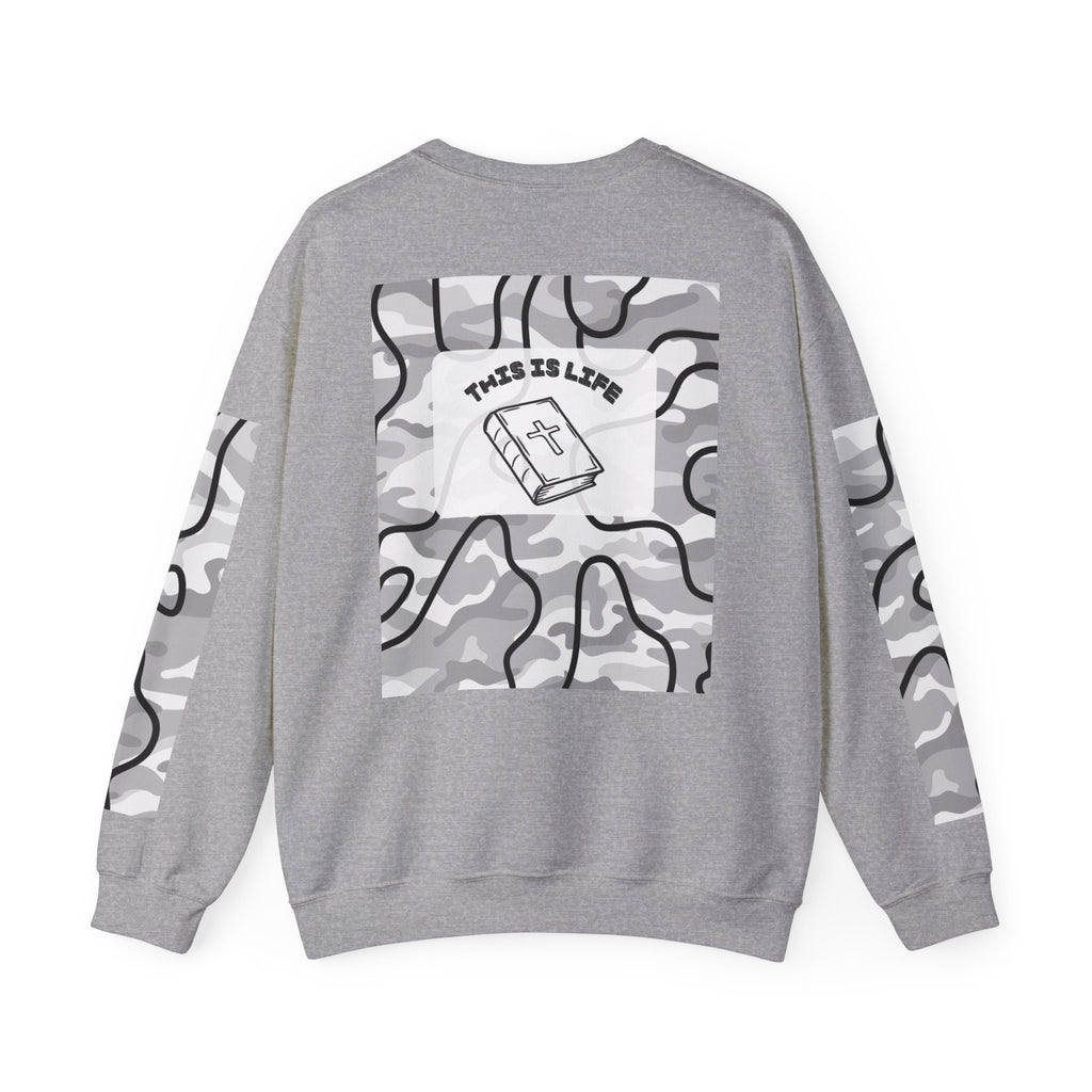 "This is life, bible" Men's Camo Crewneck