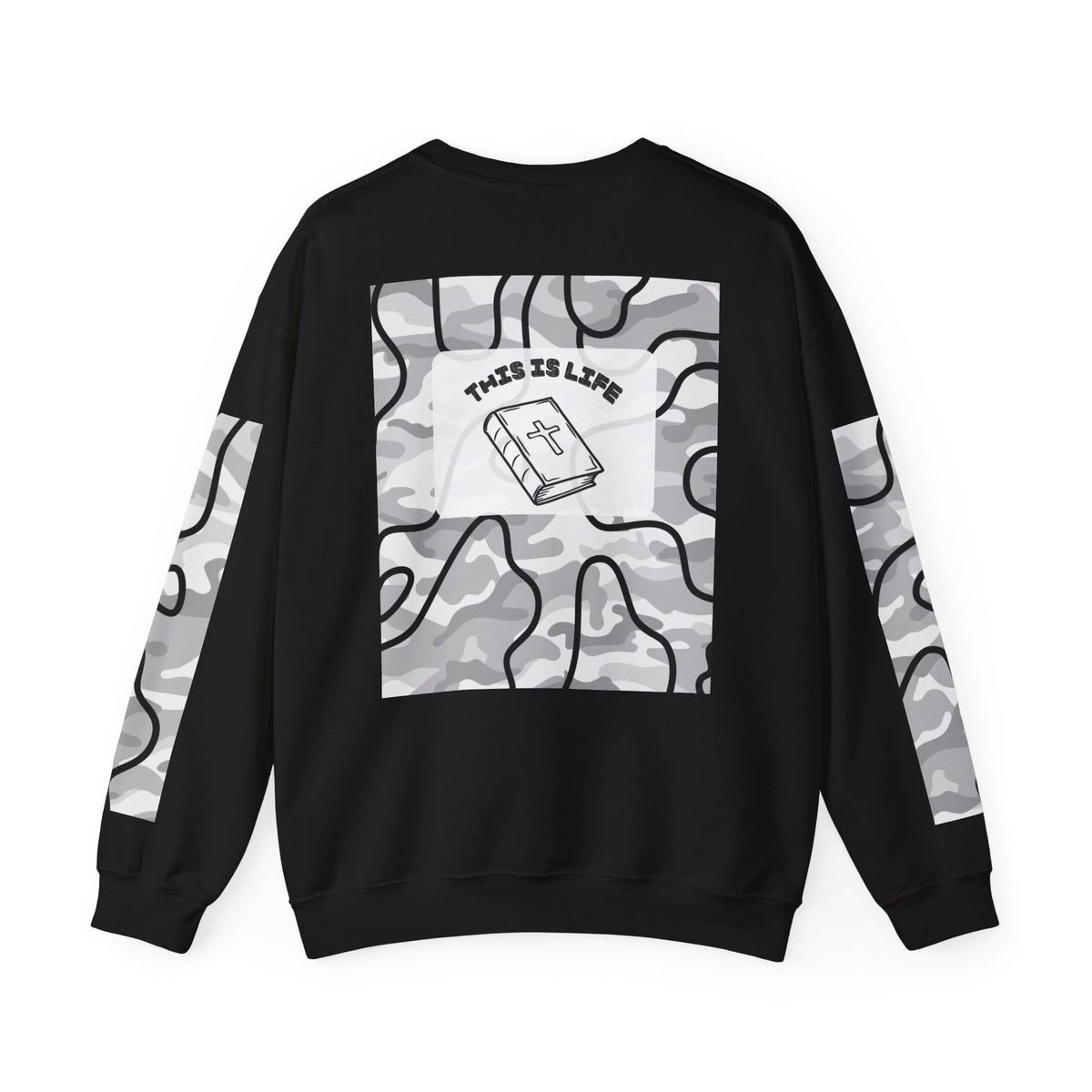 "This is life, bible" Men's Camo Crewneck
