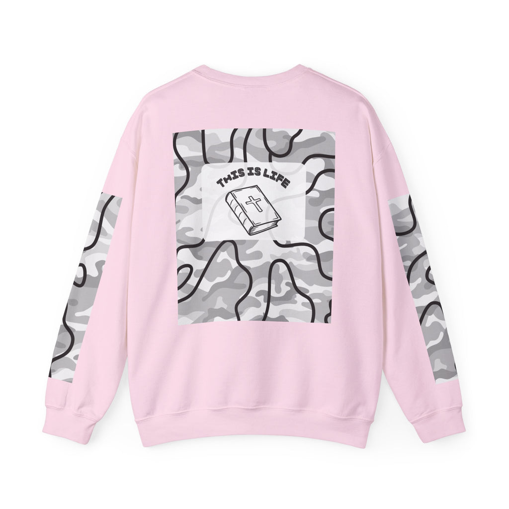 "This is life, bible" Men's Camo Crewneck