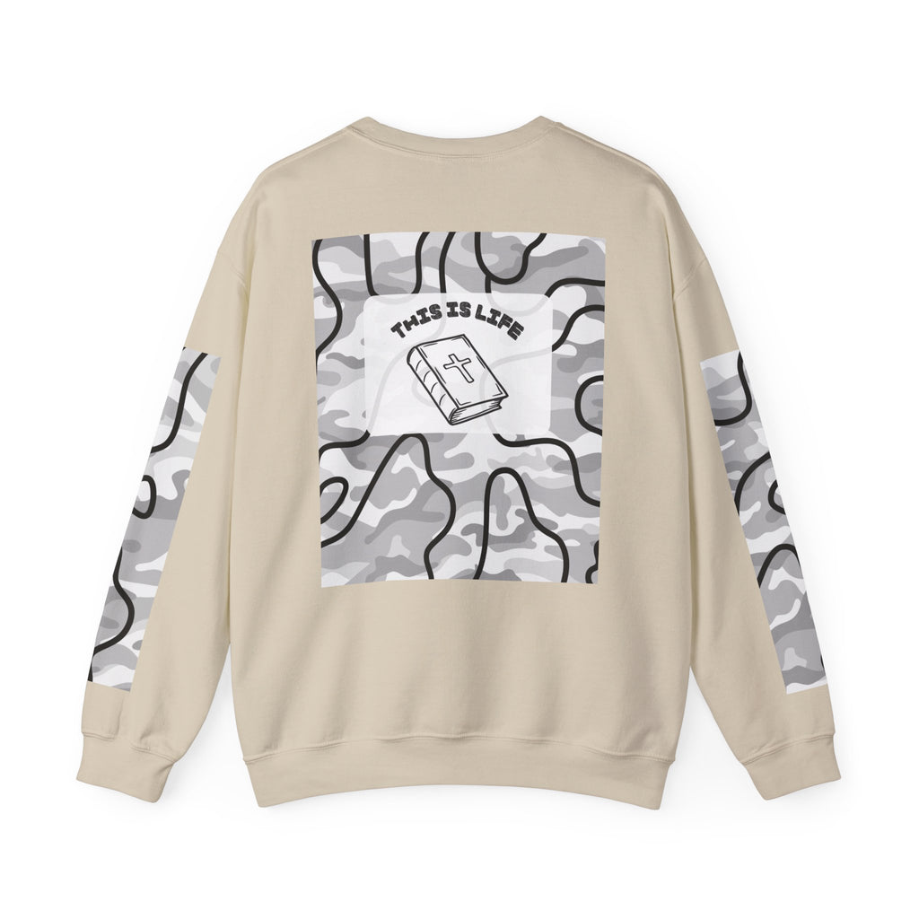 "This is life, bible" Men's Camo Crewneck
