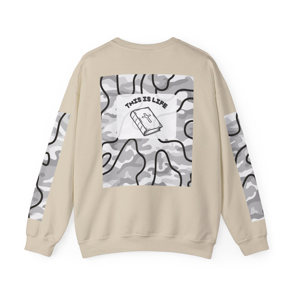"This is life, bible" Men's Camo Crewneck