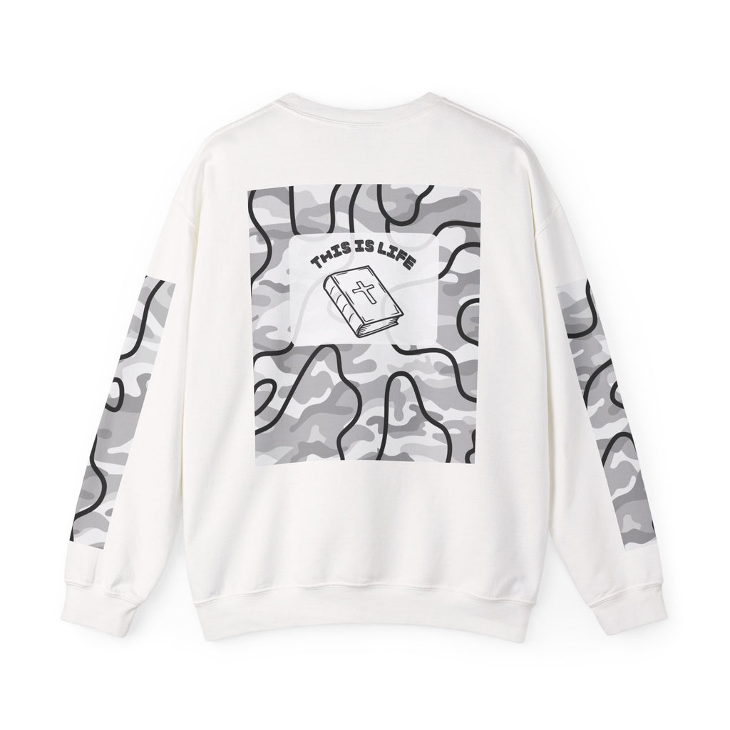 "This is life, bible" Men's Camo Crewneck