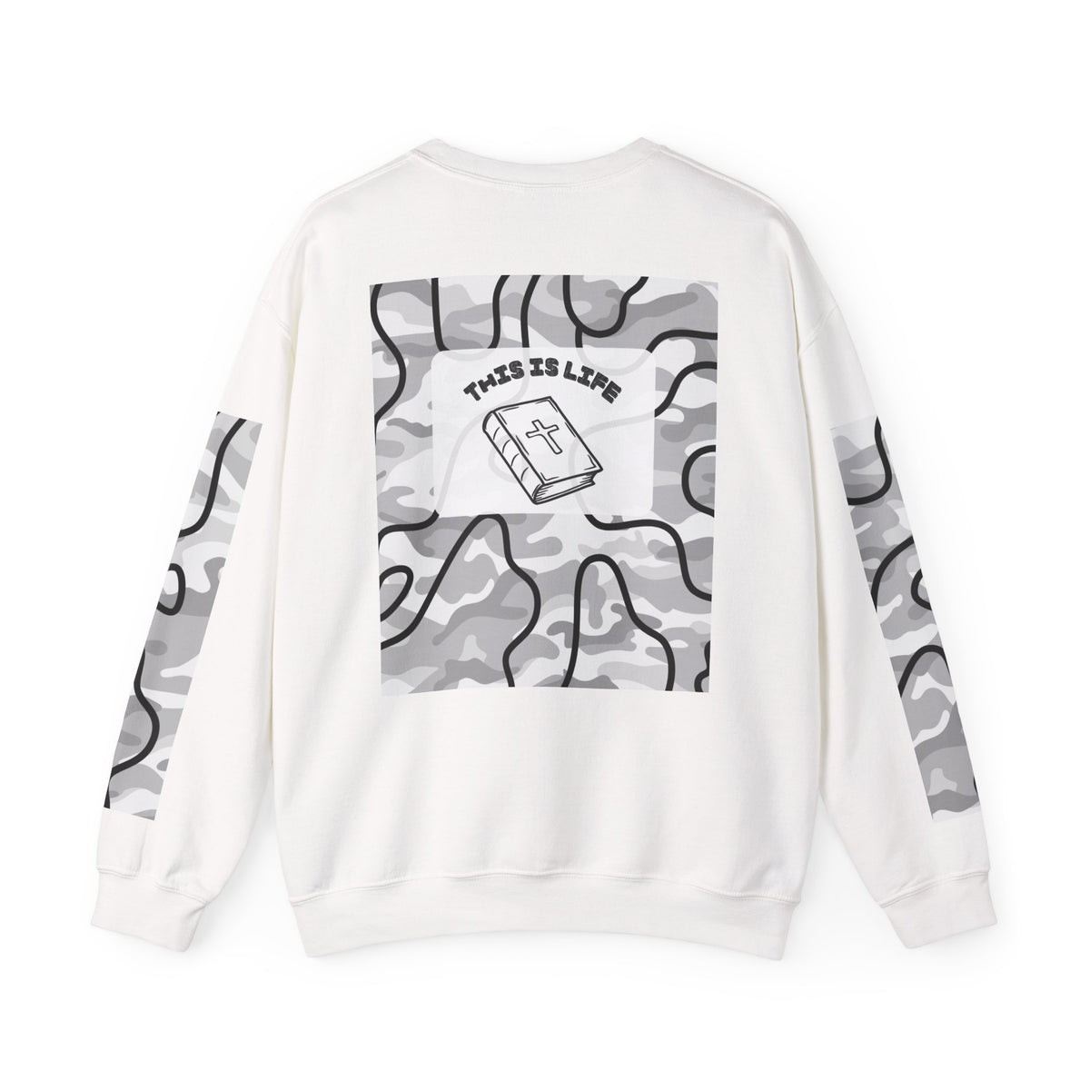 "This is life, bible" Men's Camo Crewneck